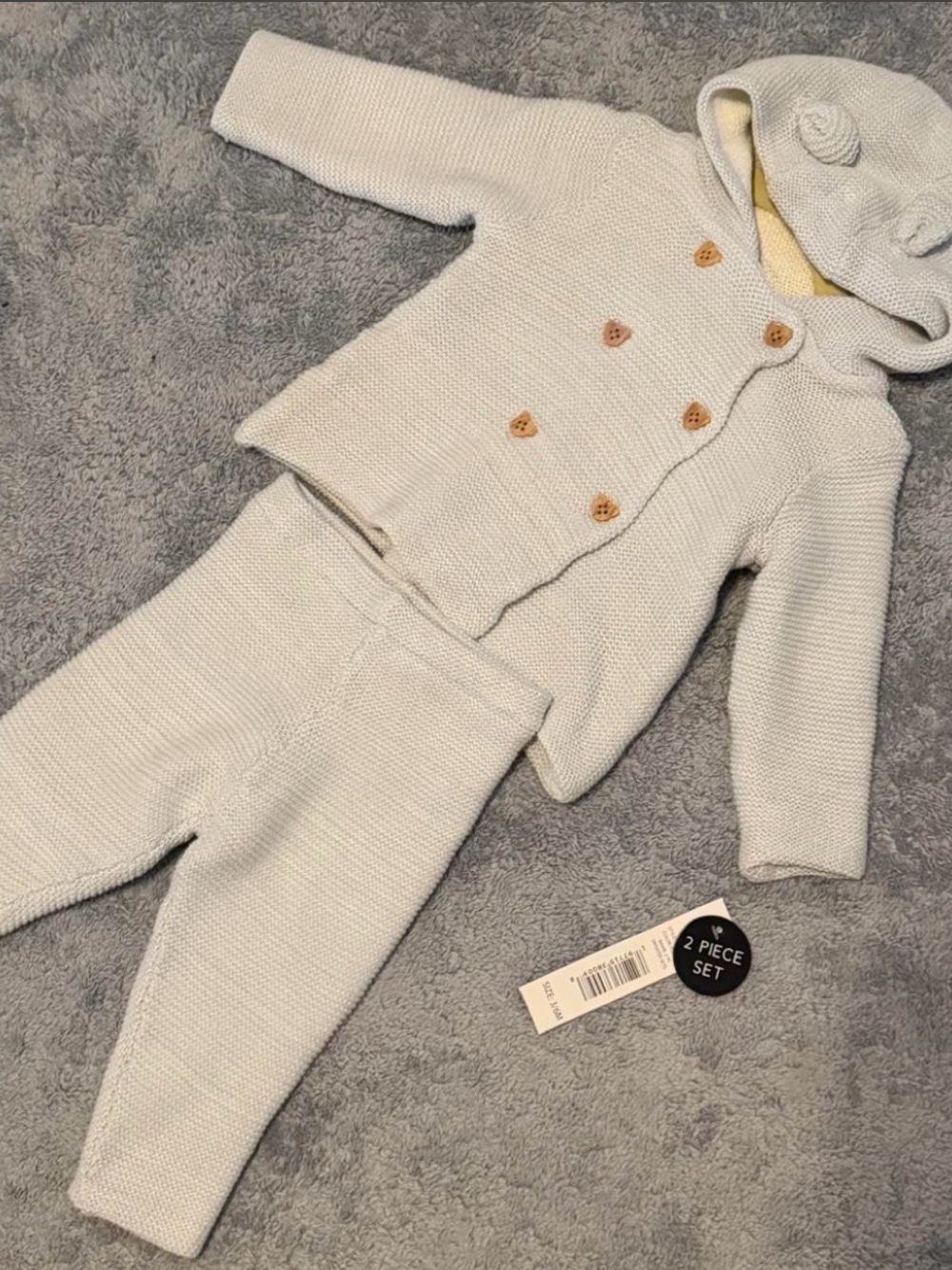 Nicole Miller Cream Knit Baby Sweater with Brown Buttons